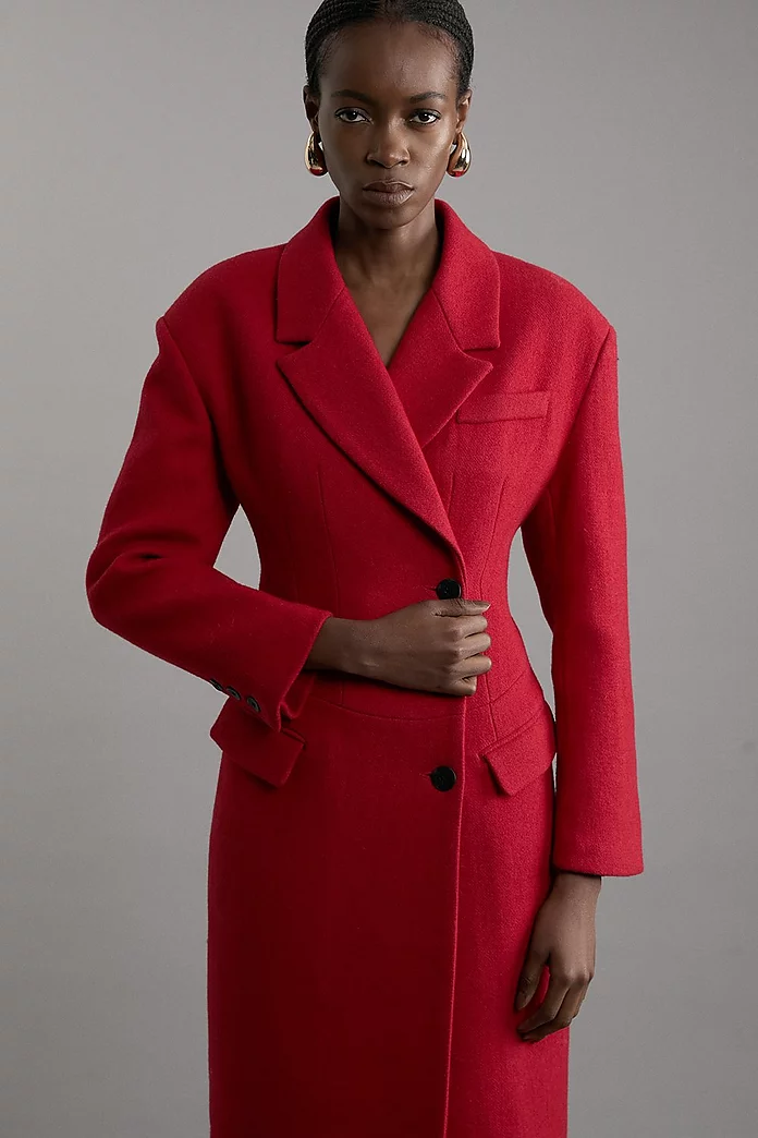 Wool Blend Darted Waist Midaxi Tailored Coat | Karen Millen Wool Blend Darted Waist Midaxi Tailored Coat | Karen Millen
