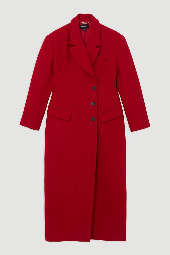 Wool Blend Darted Waist Midaxi Tailored Coat | Karen Millen Wool Blend Darted Waist Midaxi Tailored Coat | Karen Millen