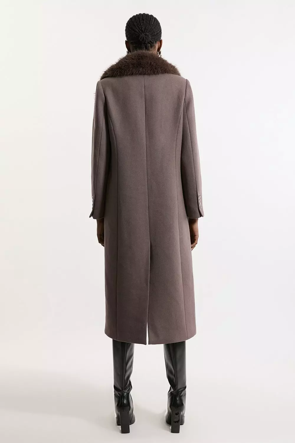 Mushroom Wool Blend Fur Trim Collar Tailored Midi Coat alternative image