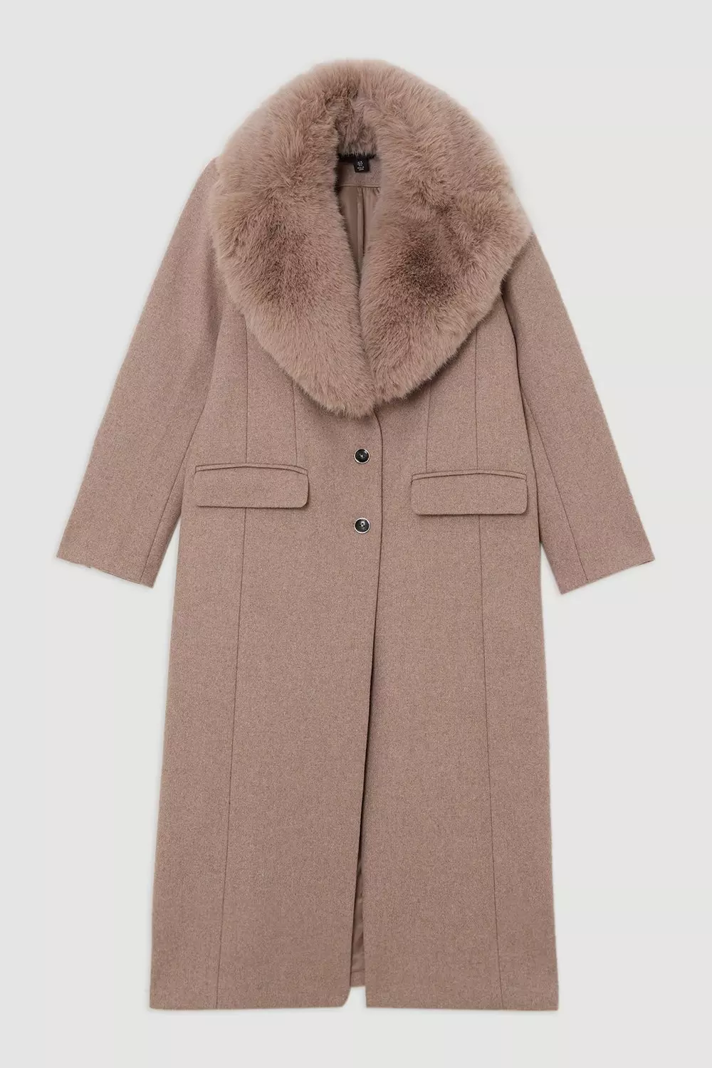 Wool Blend Fur Trim Collar Tailored Midi Coat | Karen Millen