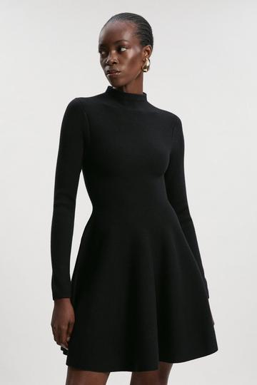 Black Petite Viscose Blend Full Circle Knit Mini Dress