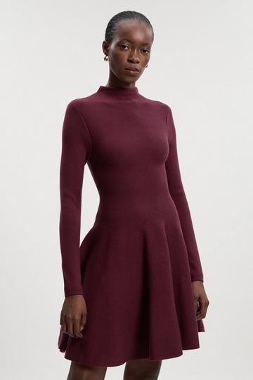 Petite Viscose Blend Full Circle Knit Mini Dress burgundy