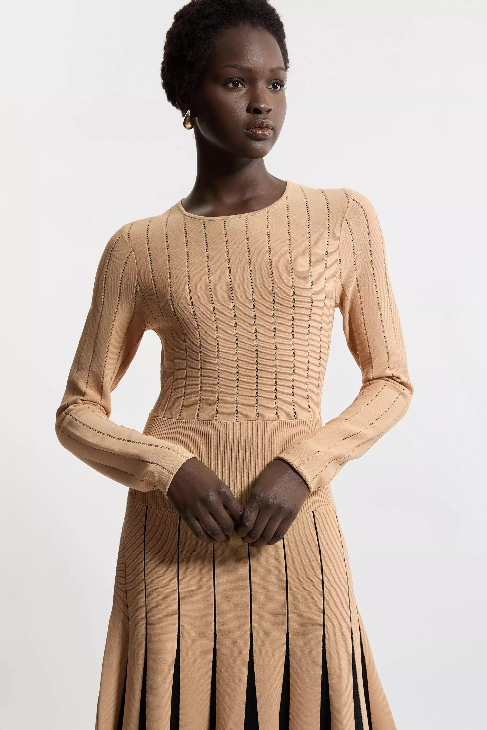 【KAREN MILLEN】ストレッチ カラーブロック ドペンシルドレス Pointelle Color Block Full Skirted Viscose Blend Knit Dress