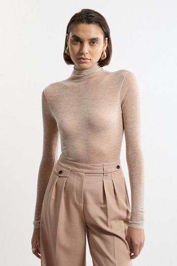 Wool Sheer Knit Turtleneck natural