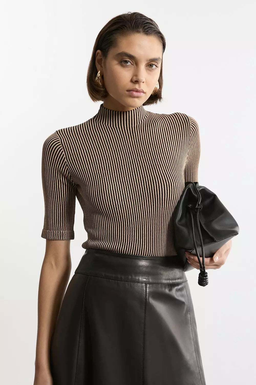 Stripe Funnel Neck Short Sleeve Knit Tee Karen Millen