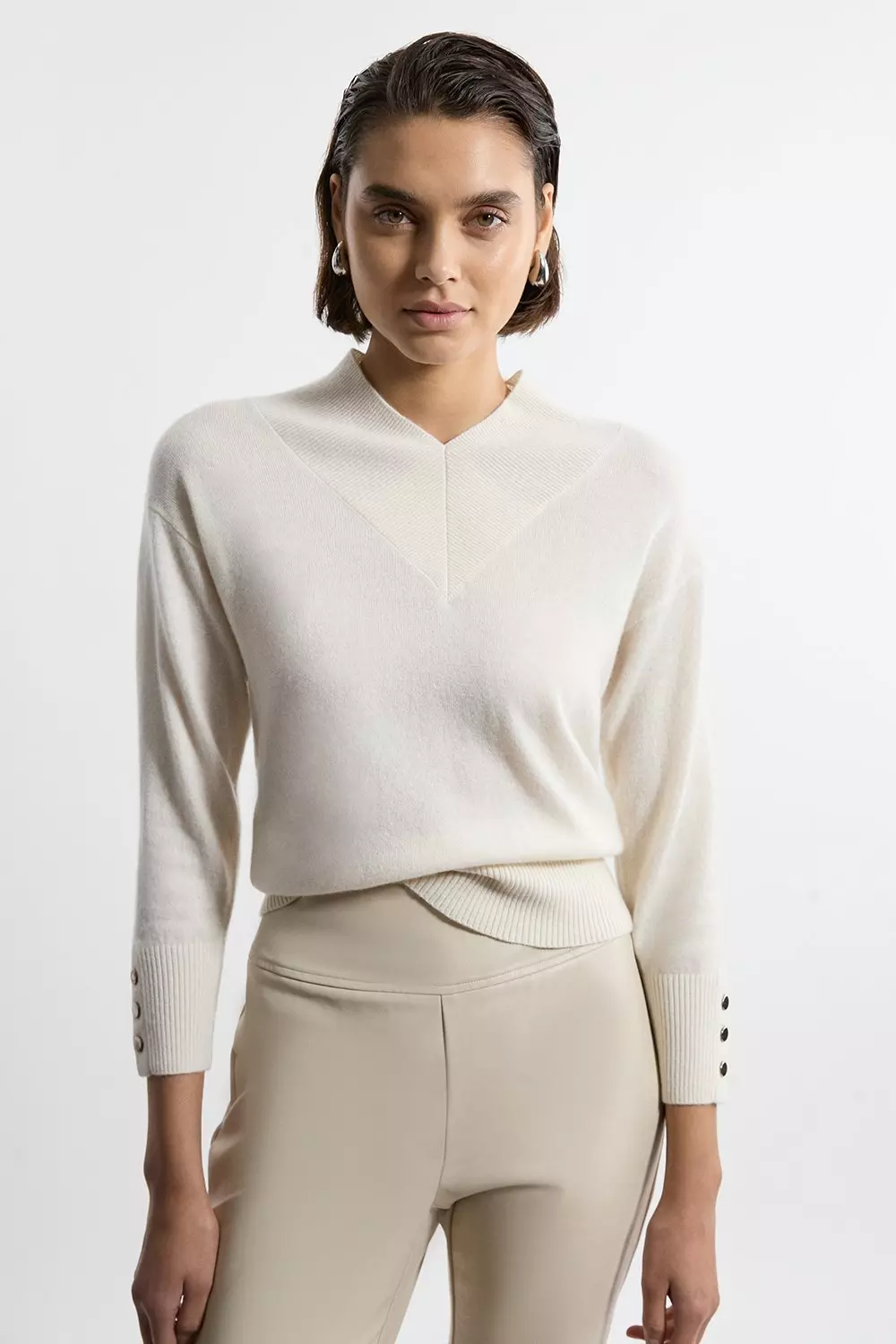 Cashmere Knitted Wide V Neck Jumper Karen Millen