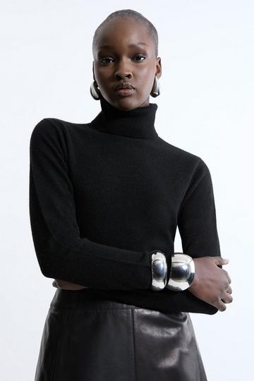 Black Cashmere Knitted Roll Neck