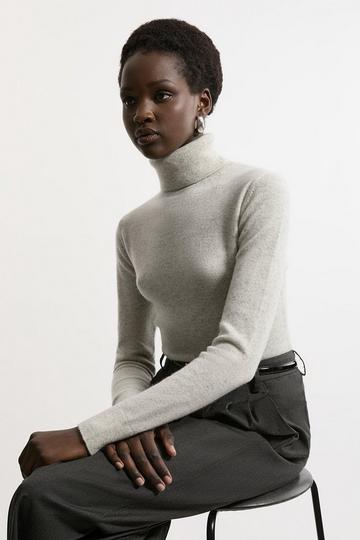 Cashmere Knitted Roll Neck grey marl