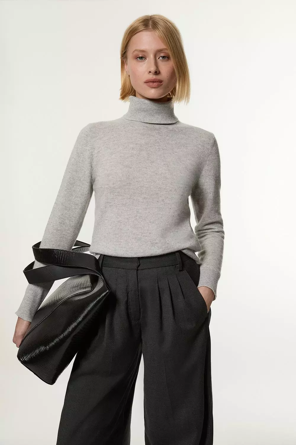 Grey marl Cashmere Knitted Roll Neck alternative image