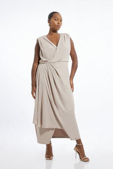 Plus Size OOTO Premium Viscose Jersey Draped Maxi Dress neutral