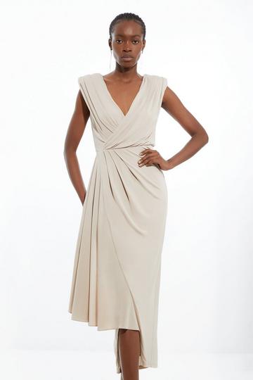 Petite OOTO Premium Viscose Jersey Draped Maxi Dress neutral