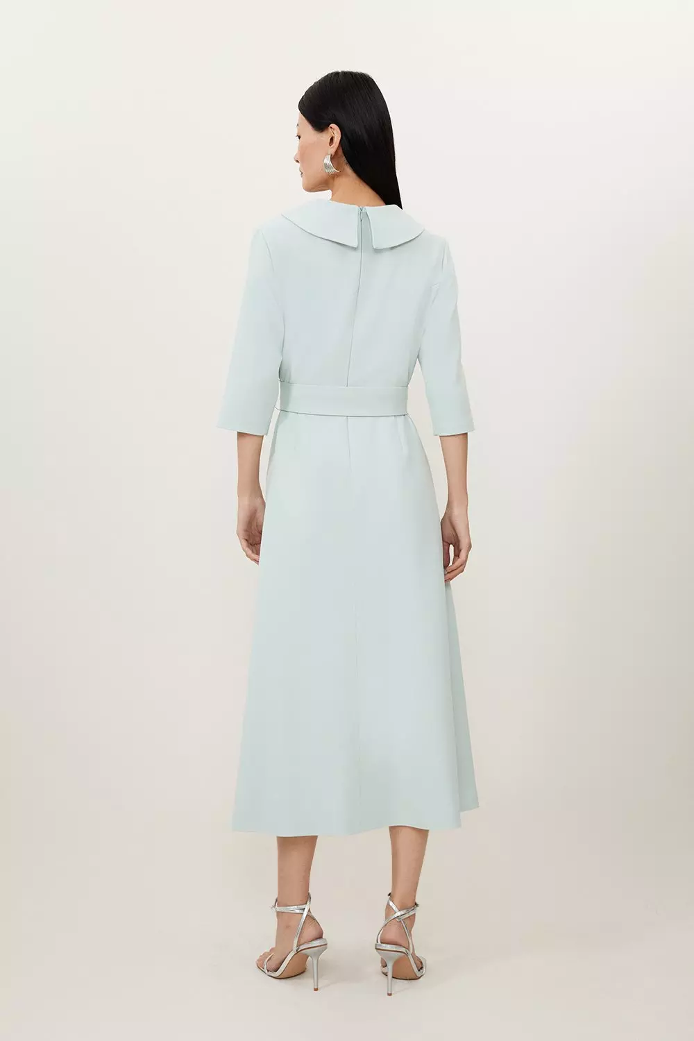 Petite Structured Crepe Turtleneck Dip Hem Midi Dress Karen Millen