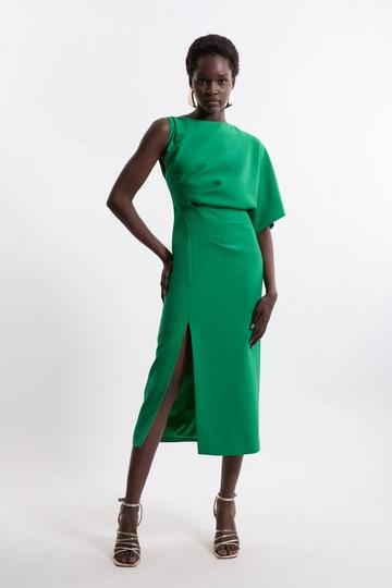 Petite Fluid Tailored Asymmetric Sleeve Midi Dress emerald