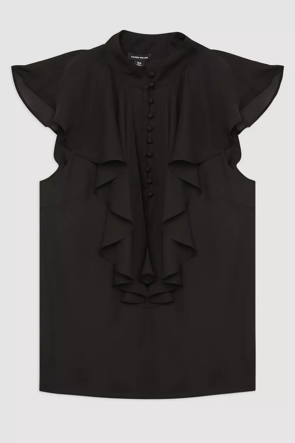 Ruffle High Neck Georgette Sleeveless Woven Blouse | Karen