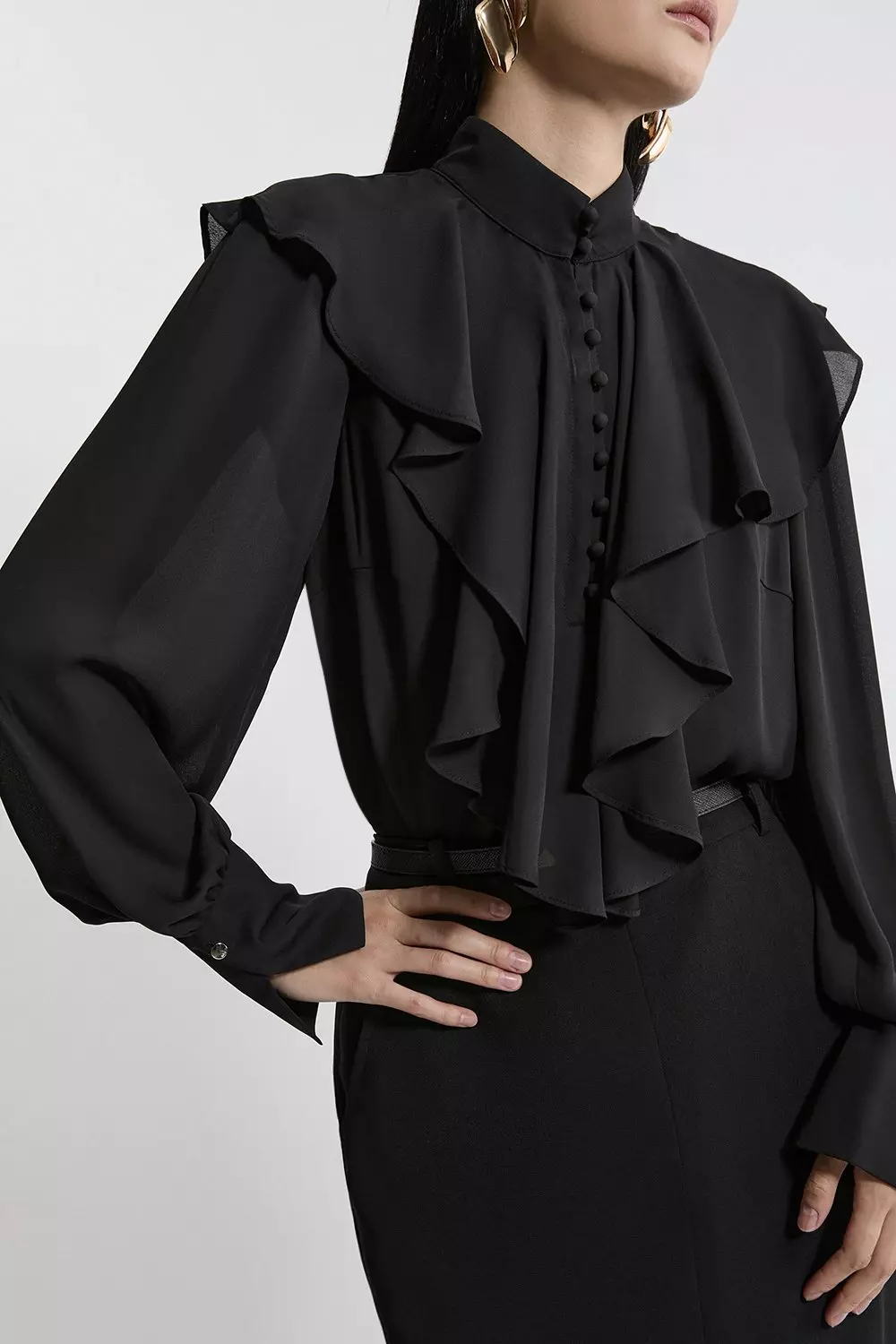 The Founder Bow Tie And Ruffle Detail Woven Blouse | Karen