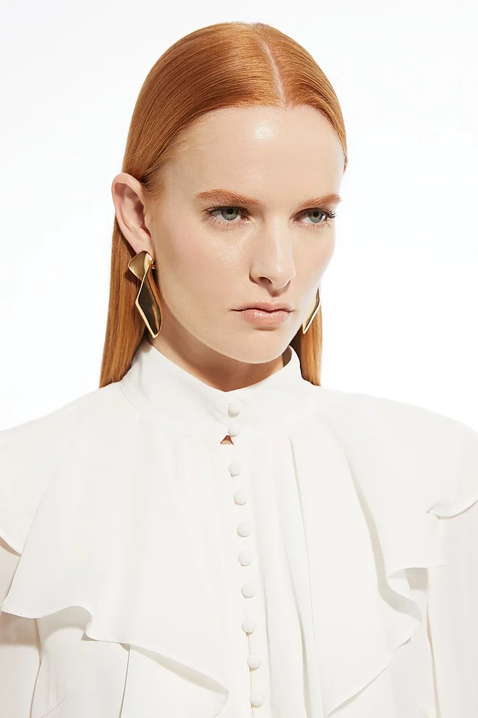 Ruffle High Neck Georgette Woven Blouse | Karen Millen Ruffle High Neck Georgette Woven Blouse | Karen Millen