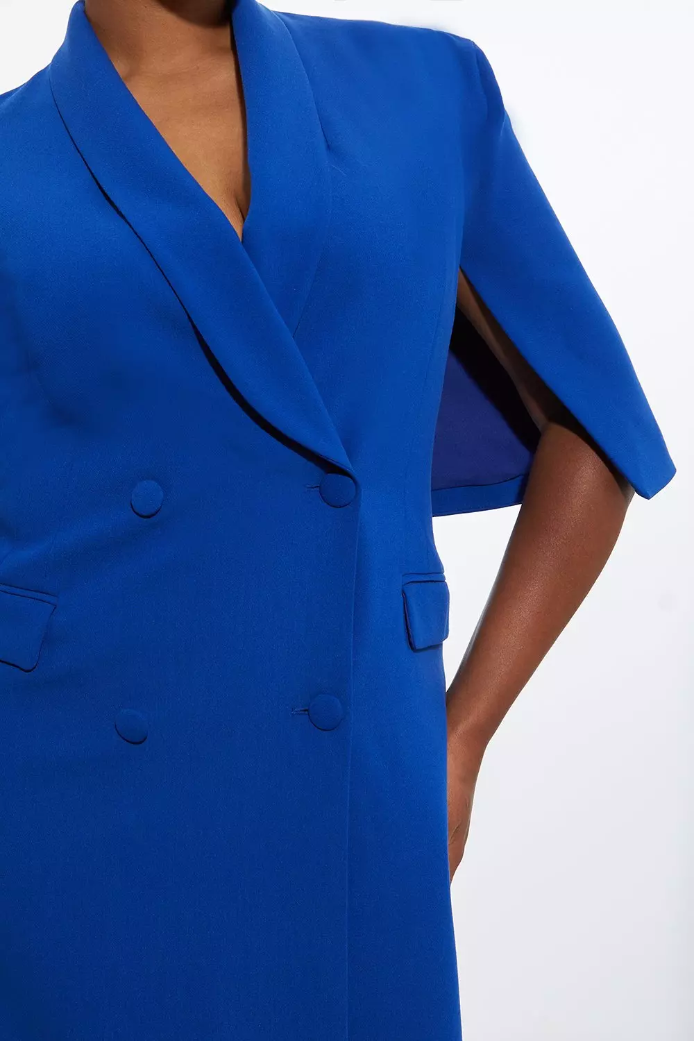 Plus Size Clean Tailored Tuxedo Cape Sleeve Midi Blazer Dress Karen Millen