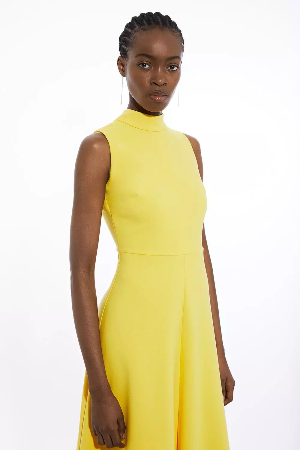 Tailored Stretch High Neck Tie Detail Midi Dress | Karen Millen