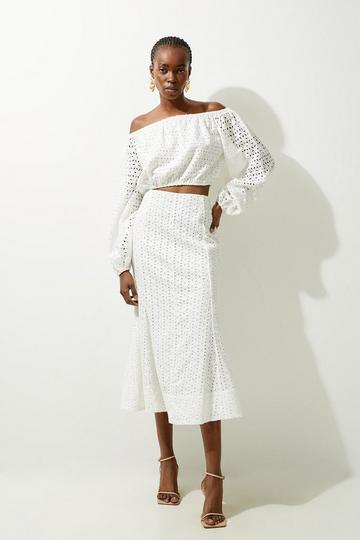 White Broderie Bardot Woven Top