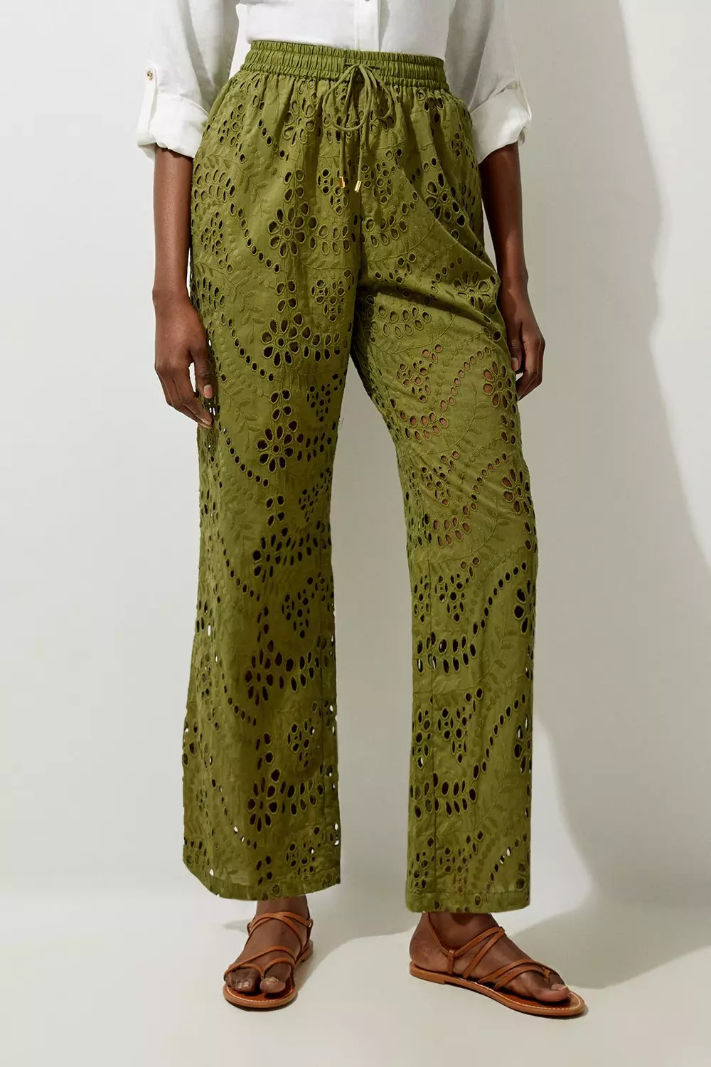【MODERNIF】Kanti Semi-Wide Banded Cotton Pants Wide Straight Cotton Gabardine Pants