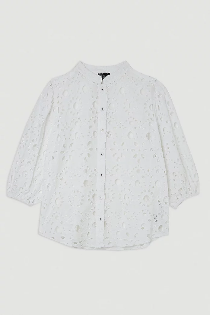 Petite Cotton Eyelet Short Sleeve Woven Blouse | Karen Millen Petite Cotton Eyelet Short Sleeve Woven Blouse | Karen Millen