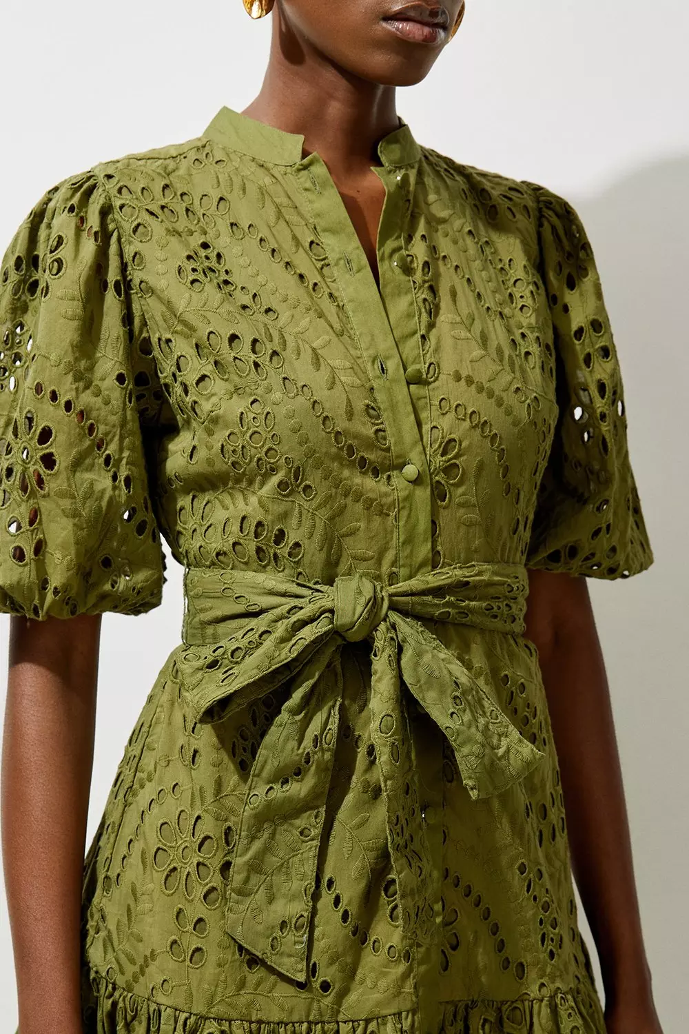 Khaki Cotton Broderie Belted Woven Belted Mini Dress alternative image