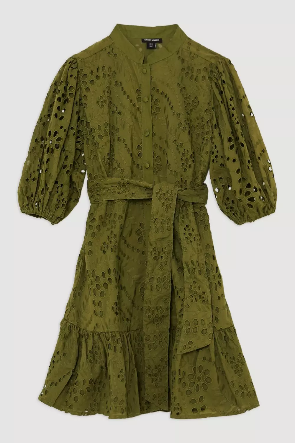 Khaki Cotton Broderie Belted Woven Belted Mini Dress alternative image
