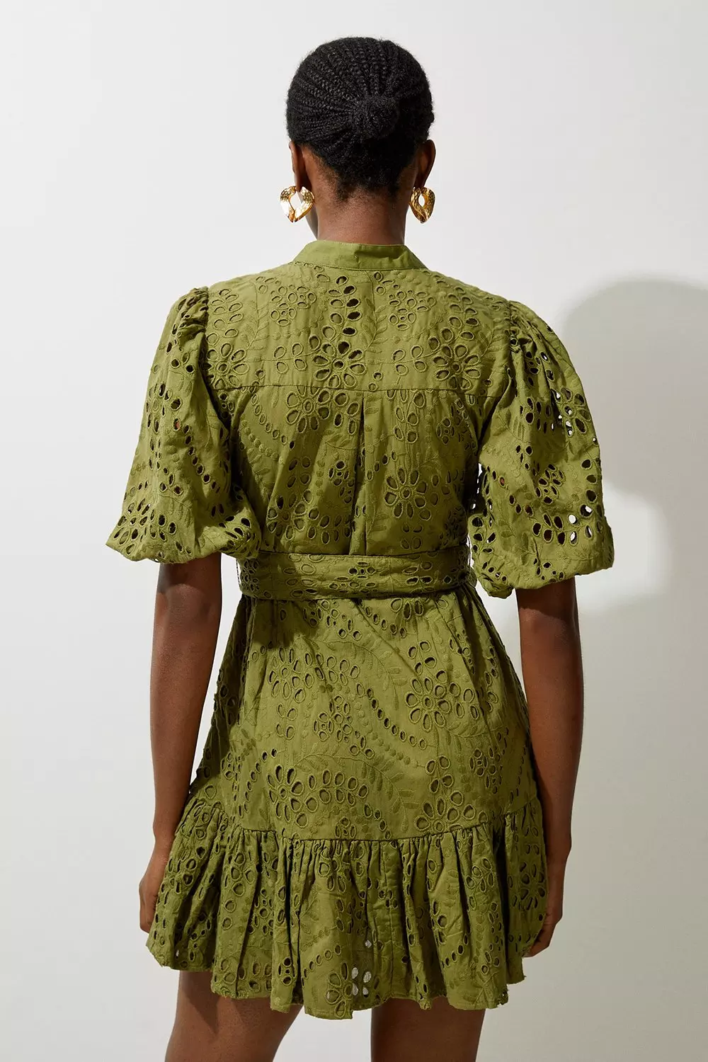 Khaki Cotton Broderie Belted Woven Belted Mini Dress alternative image