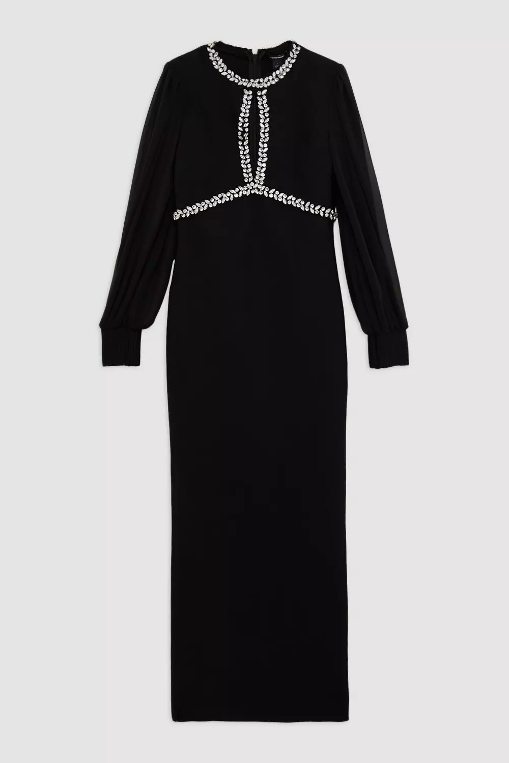 Embellished And Chiffon Sleeve Figure Form Knit Maxi Dress