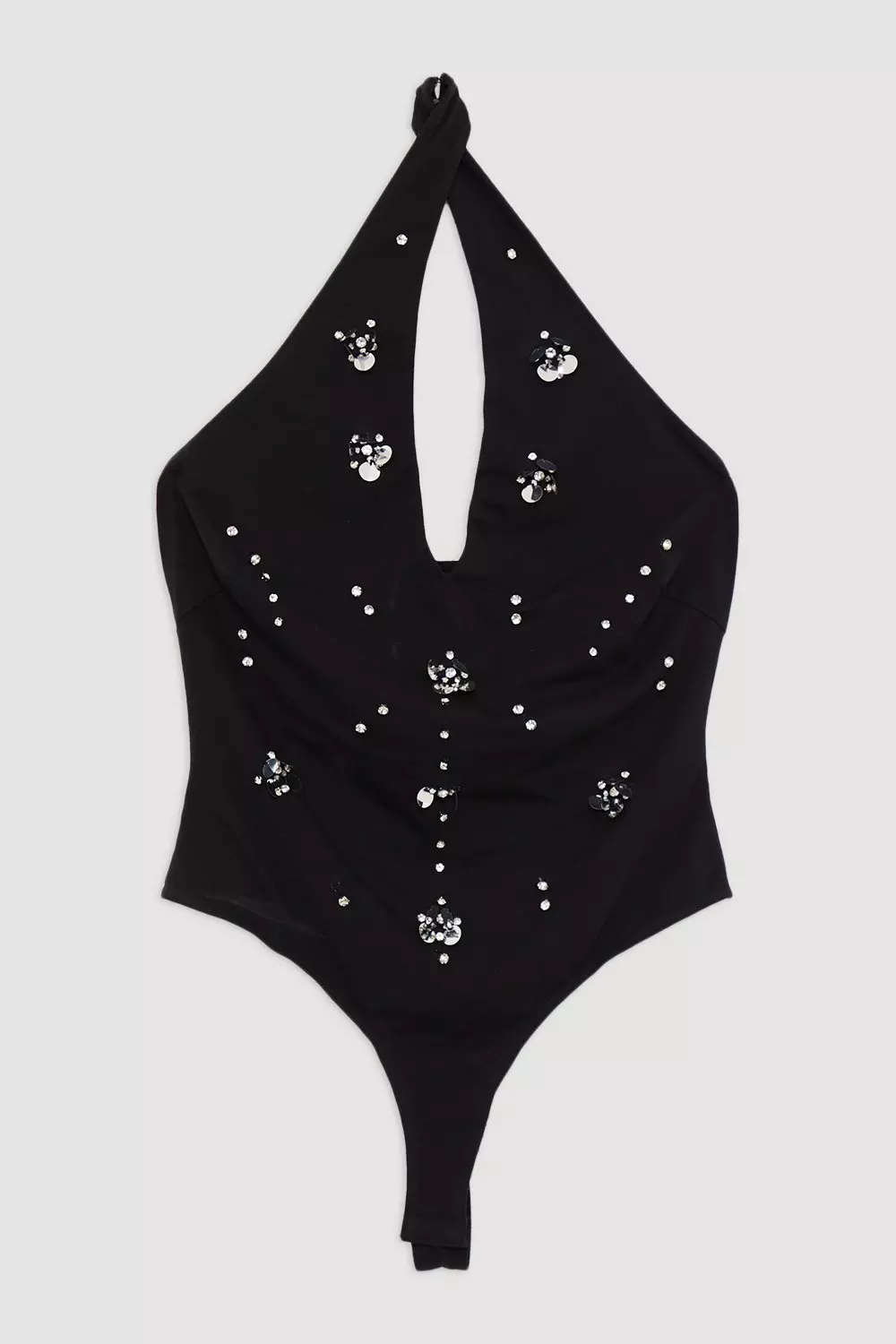 Embellished Stretch Cotton Halterneck Bodysuit | Karen Millen