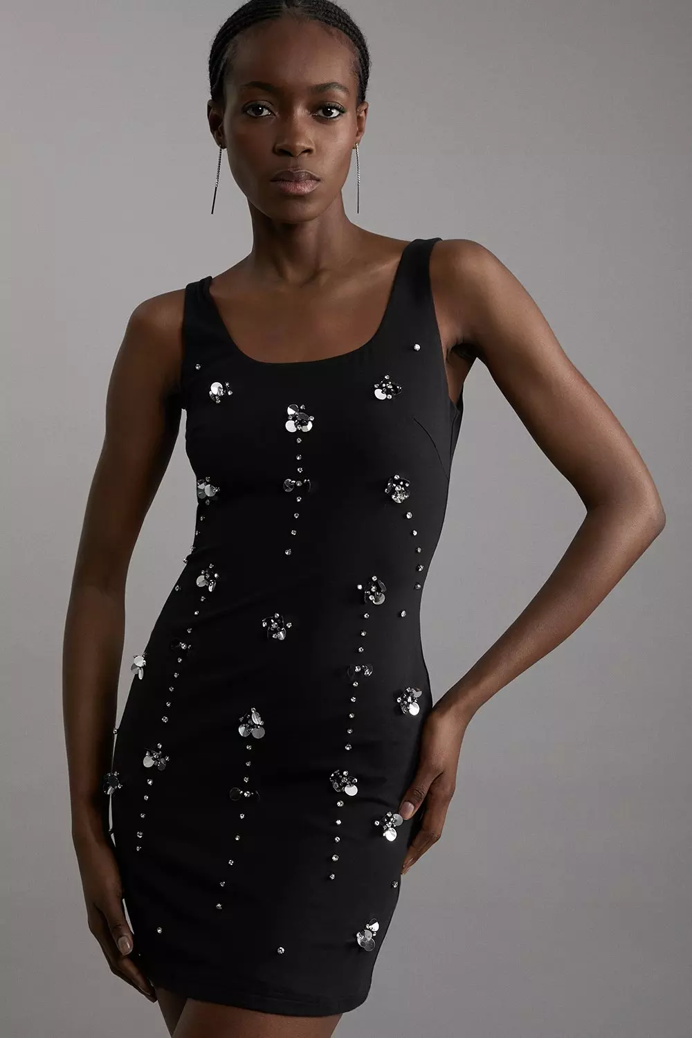 Embellished Stretch Cotton Mini Dress Karen Millen