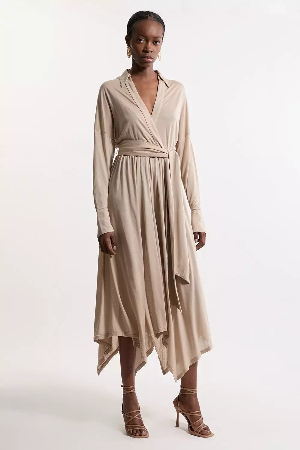 Premium Tencel Jersey Waterfall Hem Midi Dress | Karen Millen