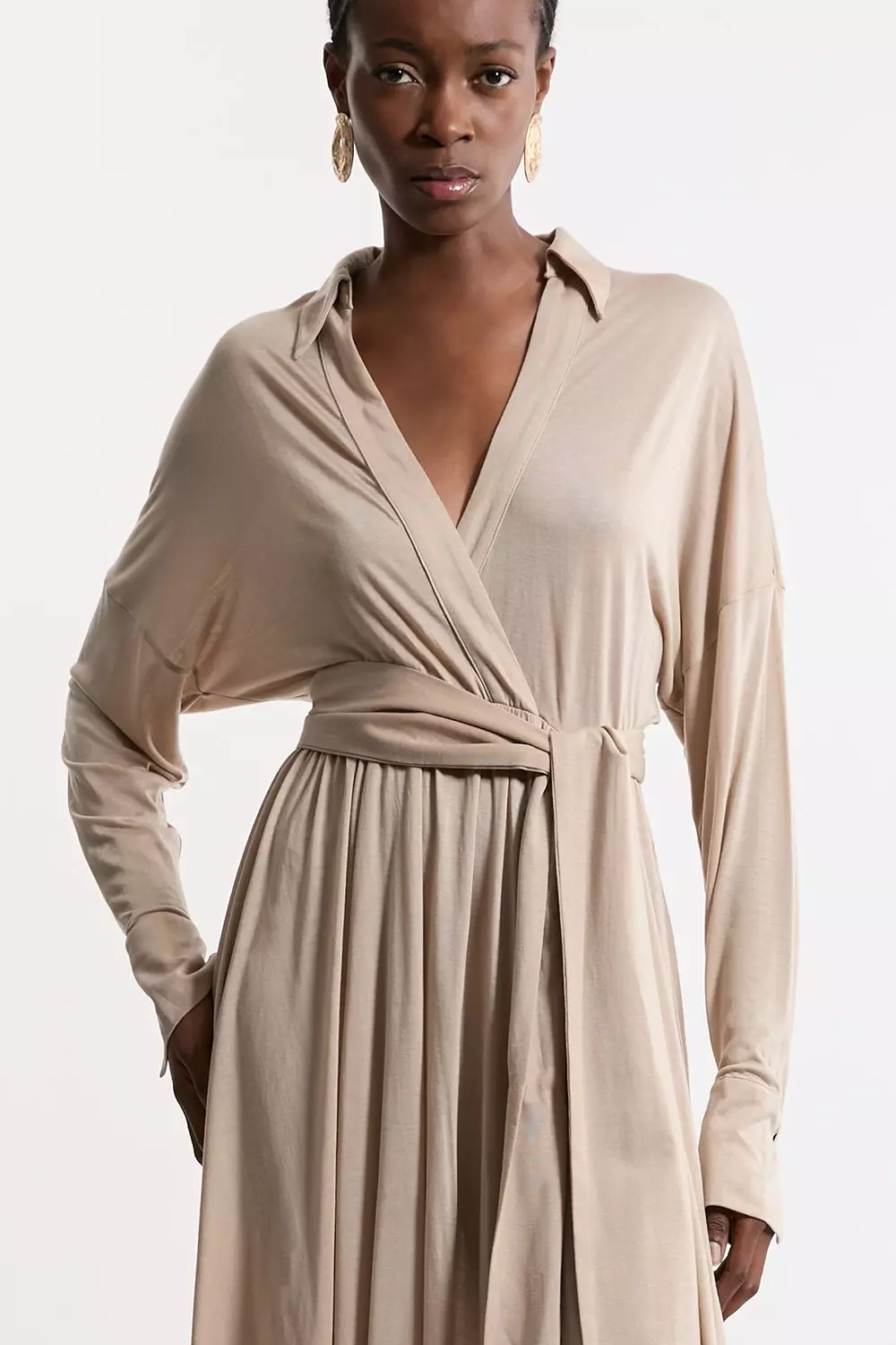 Premium Tencel Jersey Waterfall Hem Midi Dress | Karen Millen