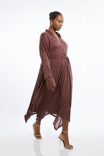 Plus Size Premium Tencel Jersey Waterfall Hem Midi Dress mauve