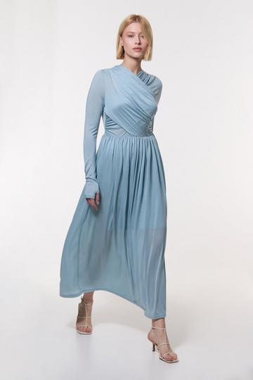 Blue Premium Tencel Jersey Wrap Detail Midaxi Dress