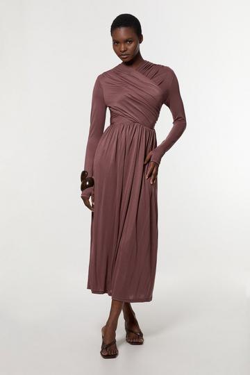 Premium Tencel Jersey Wrap Detail Midi Dress mauve