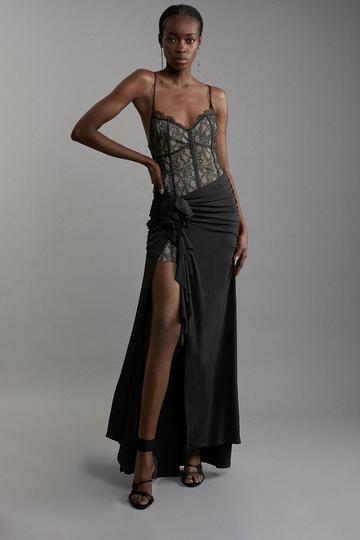 Black Lace And Jersey Crepe Maxi Dress