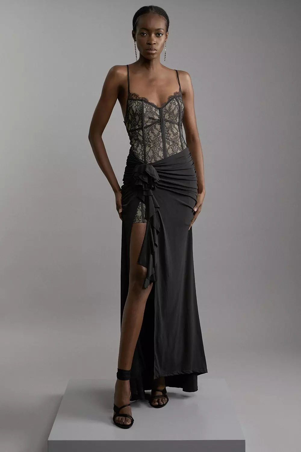 Petite Lace And Jersey Crepe Maxi Dress Karen Millen