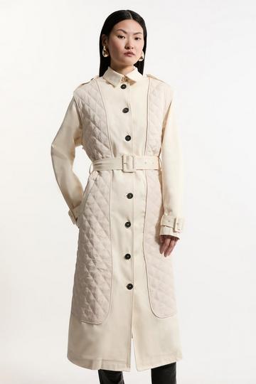 Quilted Panel Trench Coat ivory