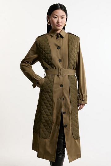 Quilted Panel Trench Coat khaki