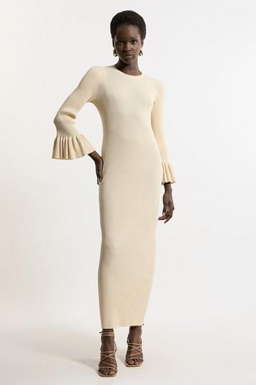 Full Sleeve Rib Knit Midi Dress ivory