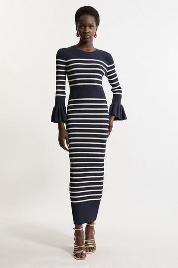 Full Sleeve Rib Knit Midi Dress navy