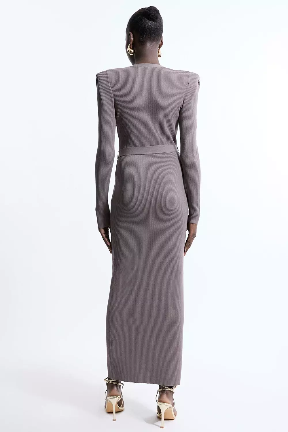 Viscose Blend Rib Military Detail Knit Maxi Dress | Karen Millen
