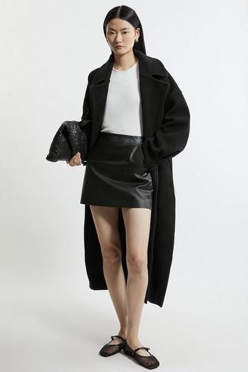 Black Compact Wool Blend Oversized Knit Coat