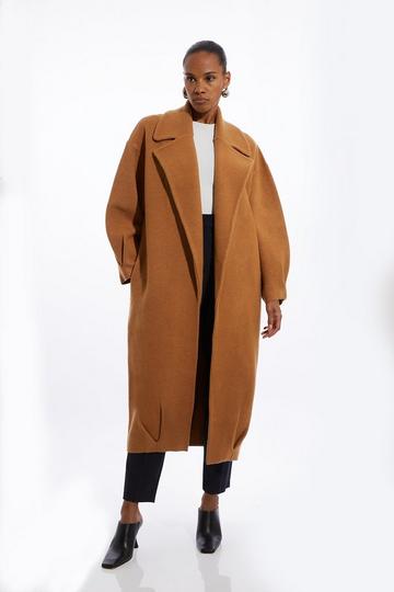 Compact Wool Blend Oversized Knit Coat camel