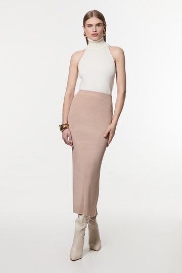 Slinky Drape Knit Column Skirt champagne