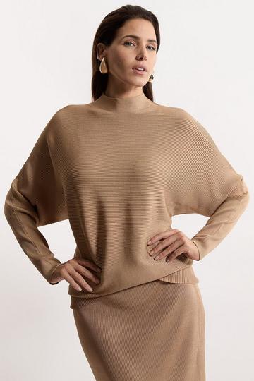 Slinky Drape Batwing Sleeve Knit Top neutral