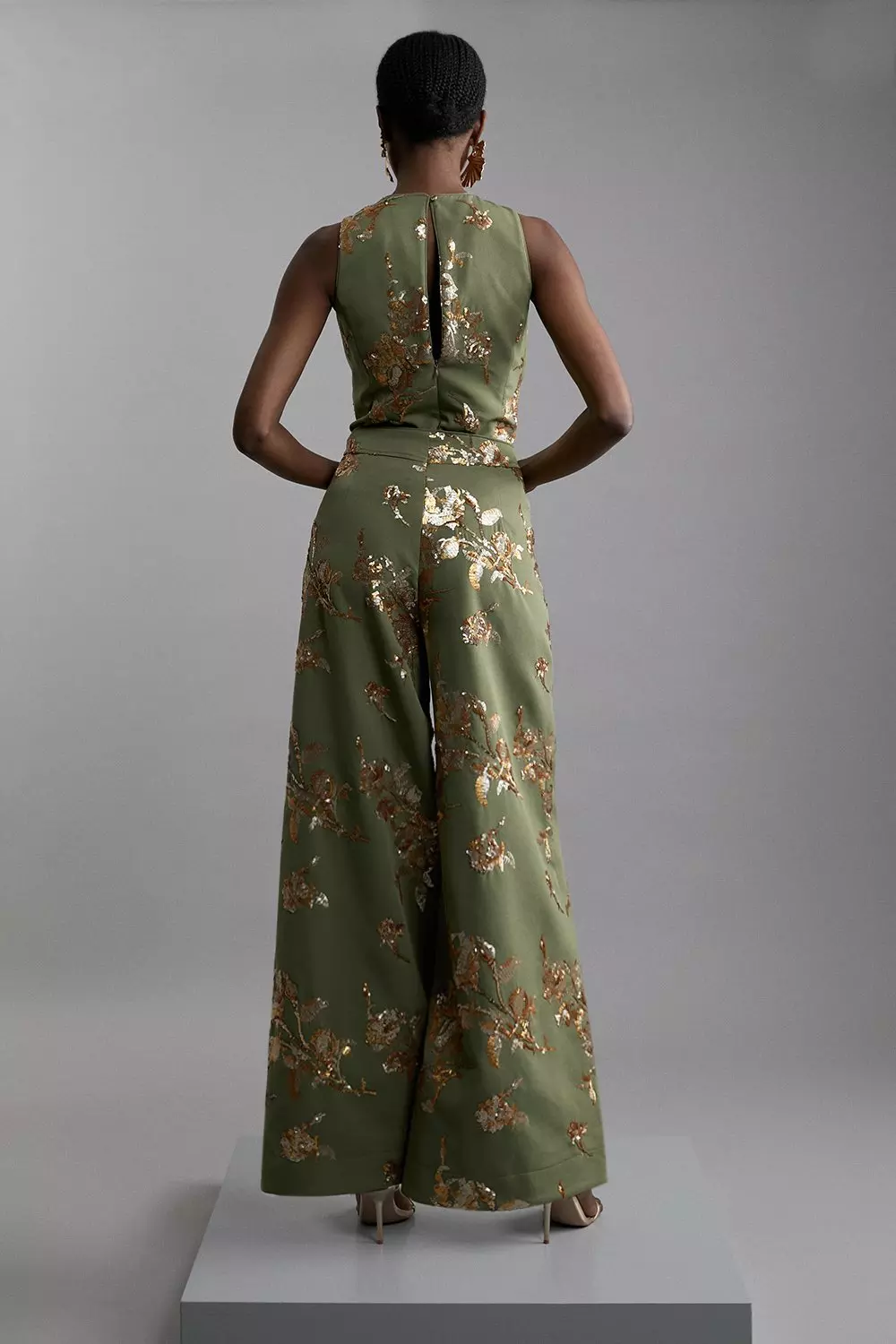 Petite Satin Sequin And Embroidery Woven Pants | Karen Millen