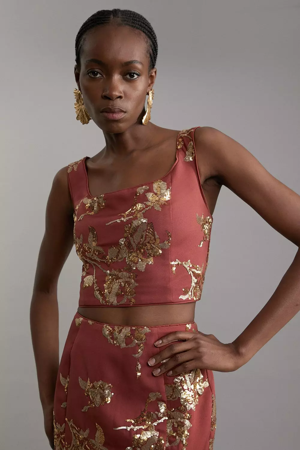 Satin Sequin And Embroidery Woven Co Ord Karen Millen