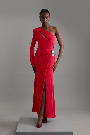 Premium Viscose Jersey Hardware Maxi Dress red